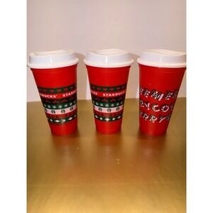 Starbucks Reusable Holiday Coffee Cups Set of 3 Red Merry Coffee Fair Isle 16oz